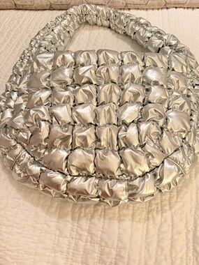 COS Metallic Silver Quilted Puffer Shoulder Bag